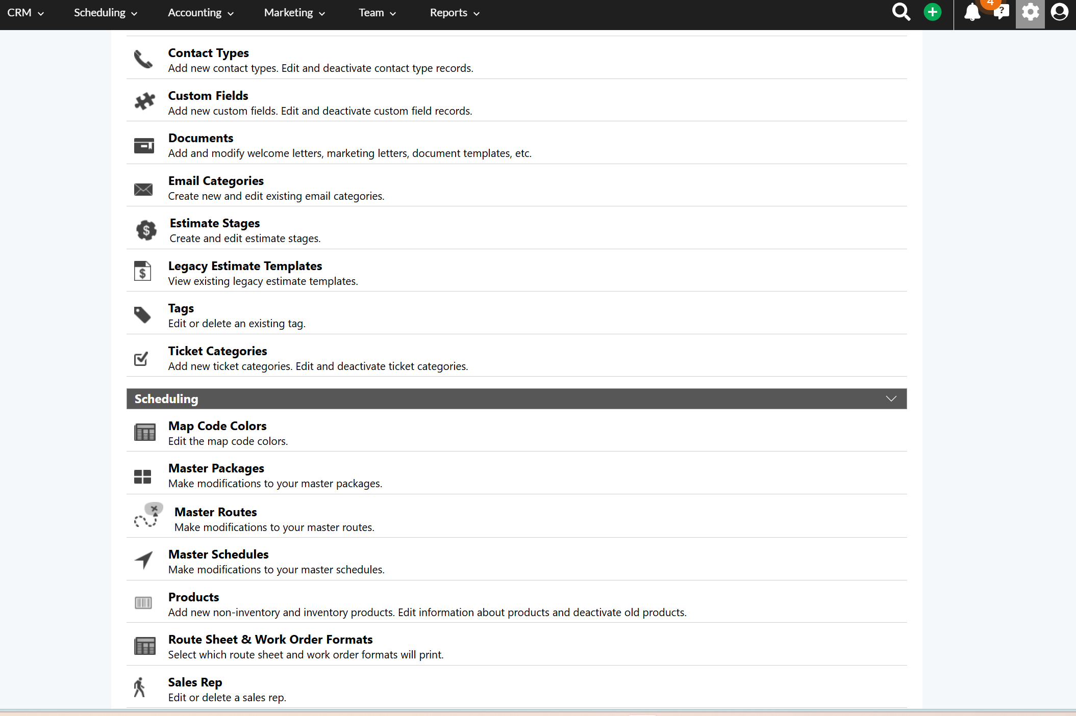Service Autopilot scheduling settings showing master routes and recurring schedules